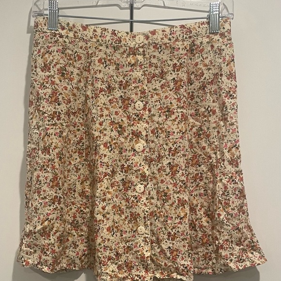 Floral Button Up Elastic Waist Rayon Skater Skirt - Picture 1 of 3